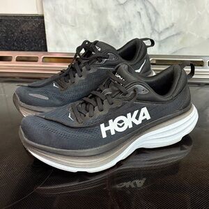 Hoka Bondi 8 Black and White Athletic Sneakers